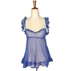 Victoria’s Secret sheer mesh babydoll chemise with ruffled straps and bows